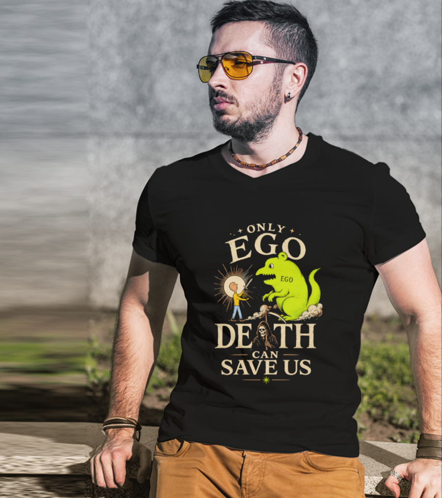 Only Ego Death Can Save Us Cartoon Monster And Sun Encounter T-Shirt