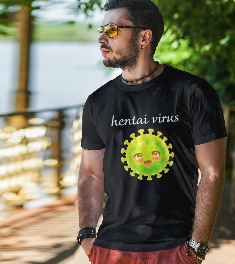 Hentai Virus Kawaii Face Cute Green Cartoon Meme T-Shirt