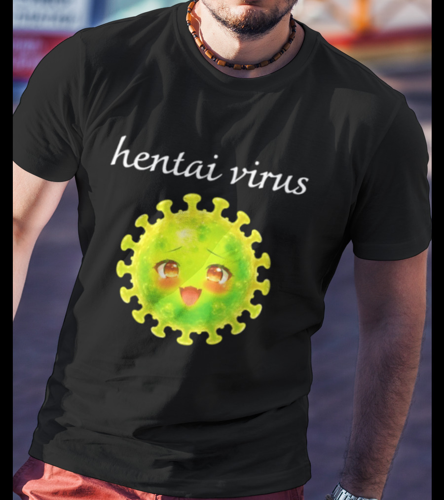 Hentai Virus Kawaii Face Cute Green Cartoon Meme T-Shirt