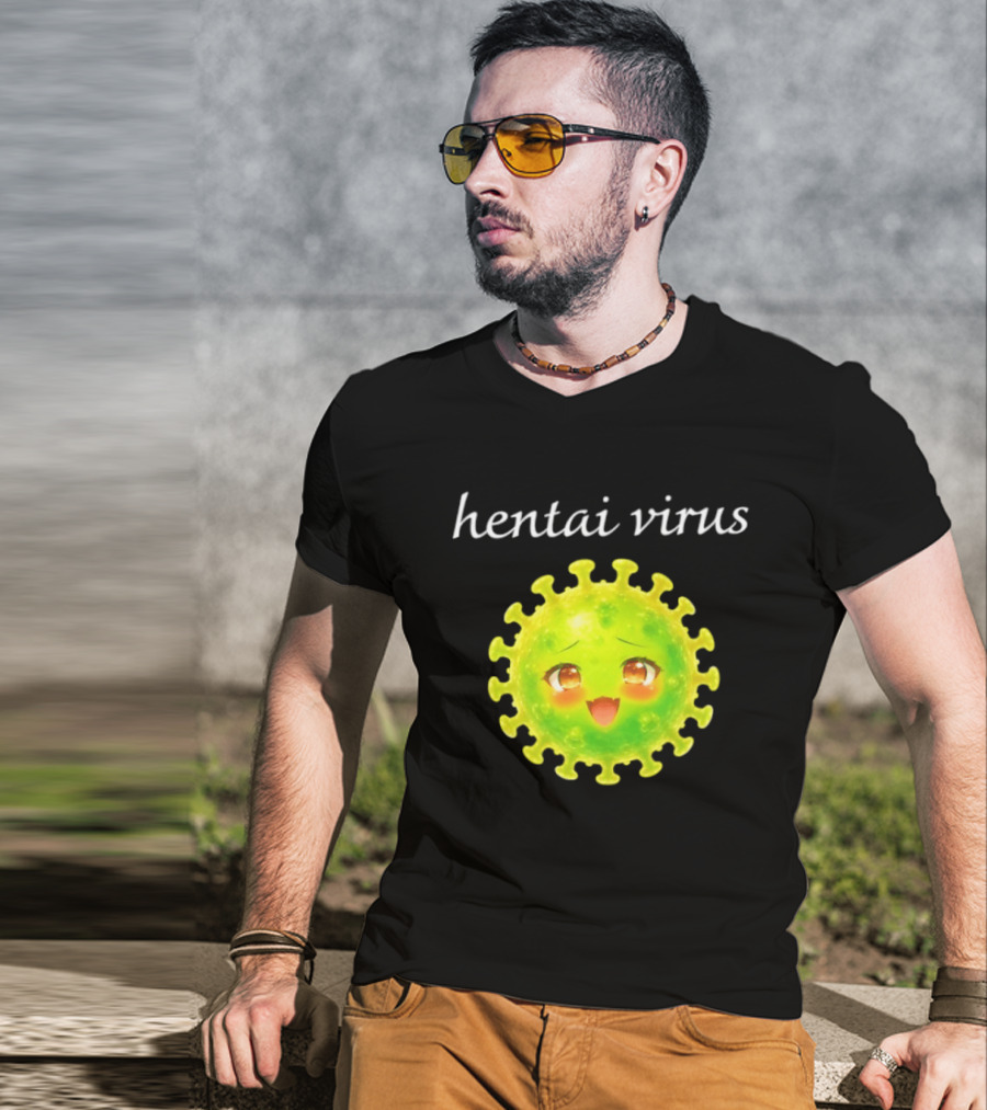 Hentai Virus Kawaii Face Cute Green Cartoon Meme T-Shirt