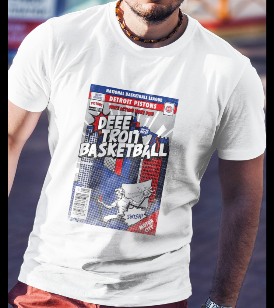 National Basketball League Detroit Pistons Deee Troit Basketball Motor City Comic Cover T-Shirt