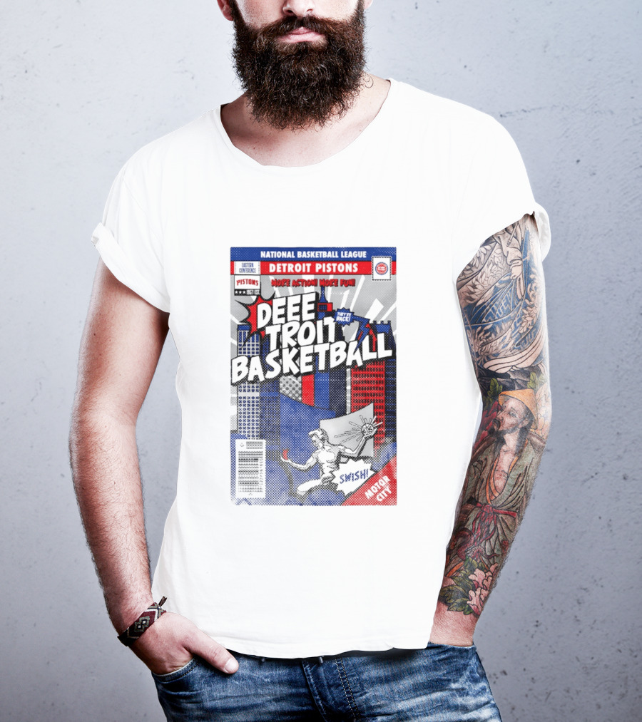 National Basketball League Detroit Pistons Deee Troit Basketball Motor City Comic Cover T-Shirt