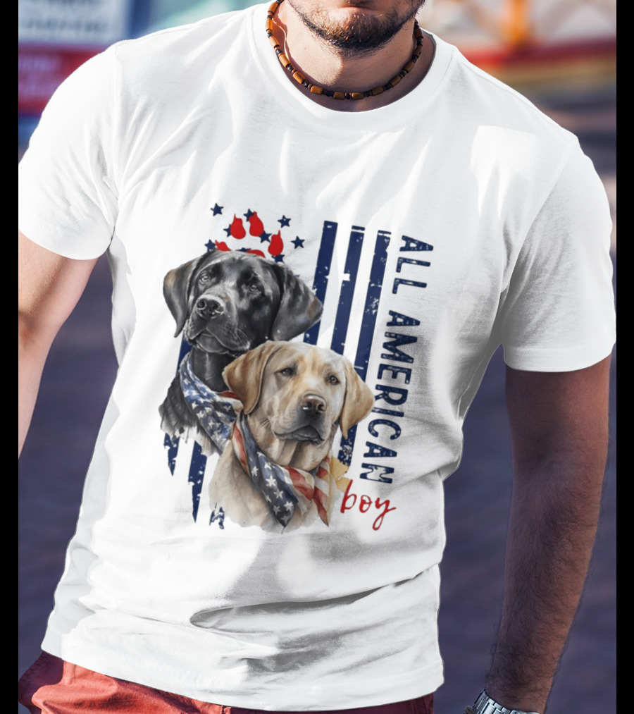 All American Boy Dog Bandana Stars Stripes Flag T-Shirt