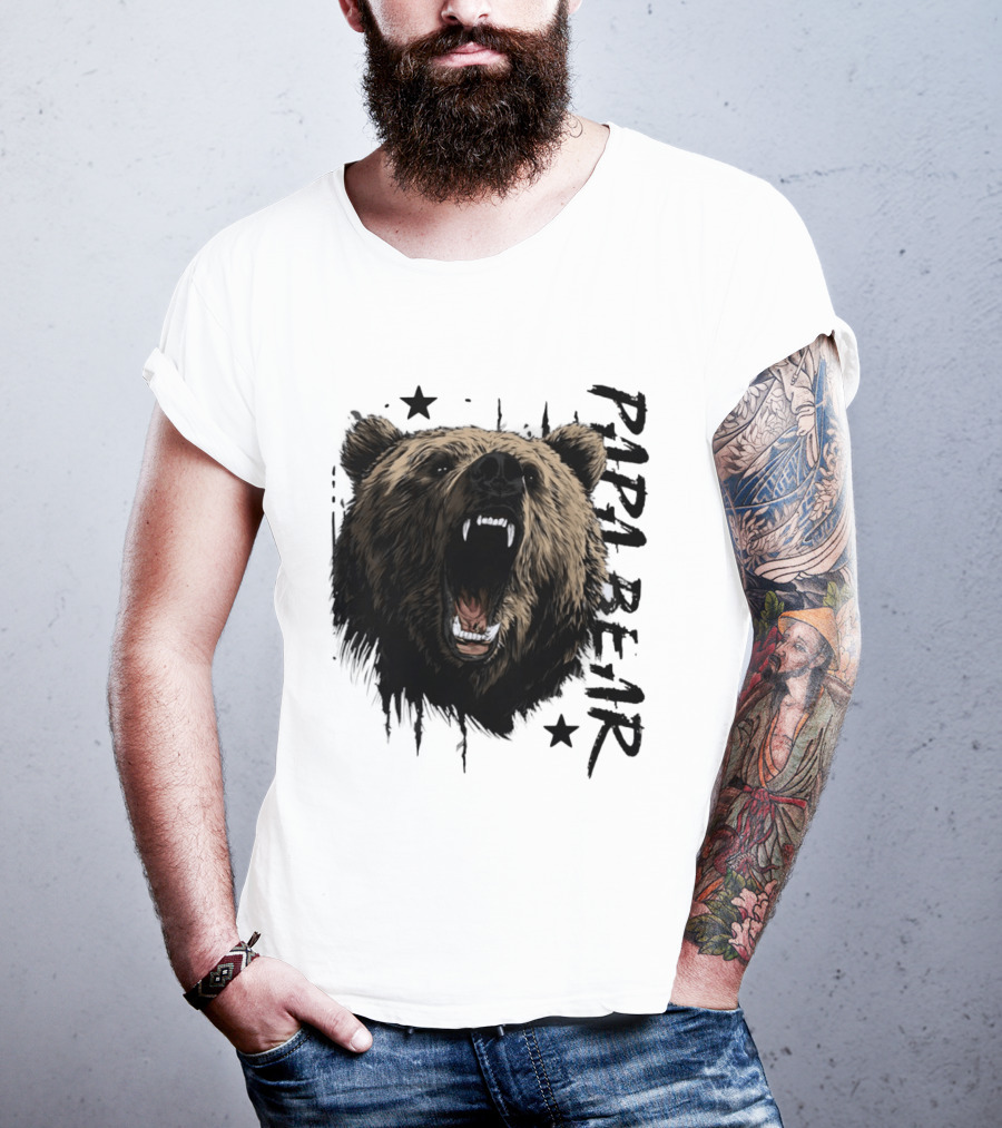 Roaring Grizzly Bear Papa Bear Fierce Wildlife Expression T-Shirt