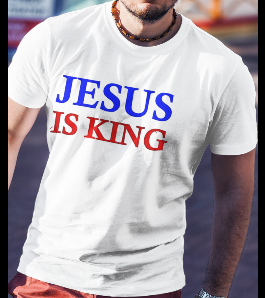 Russell Wilson Jesus Is King Bold Text Blue Red Christian T-Shirt