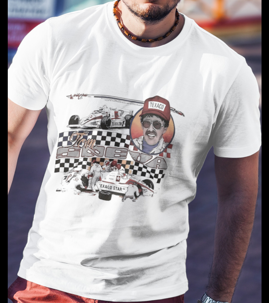 Tom Sneva Texaco Racing Checkered Flags And Car T-Shirt