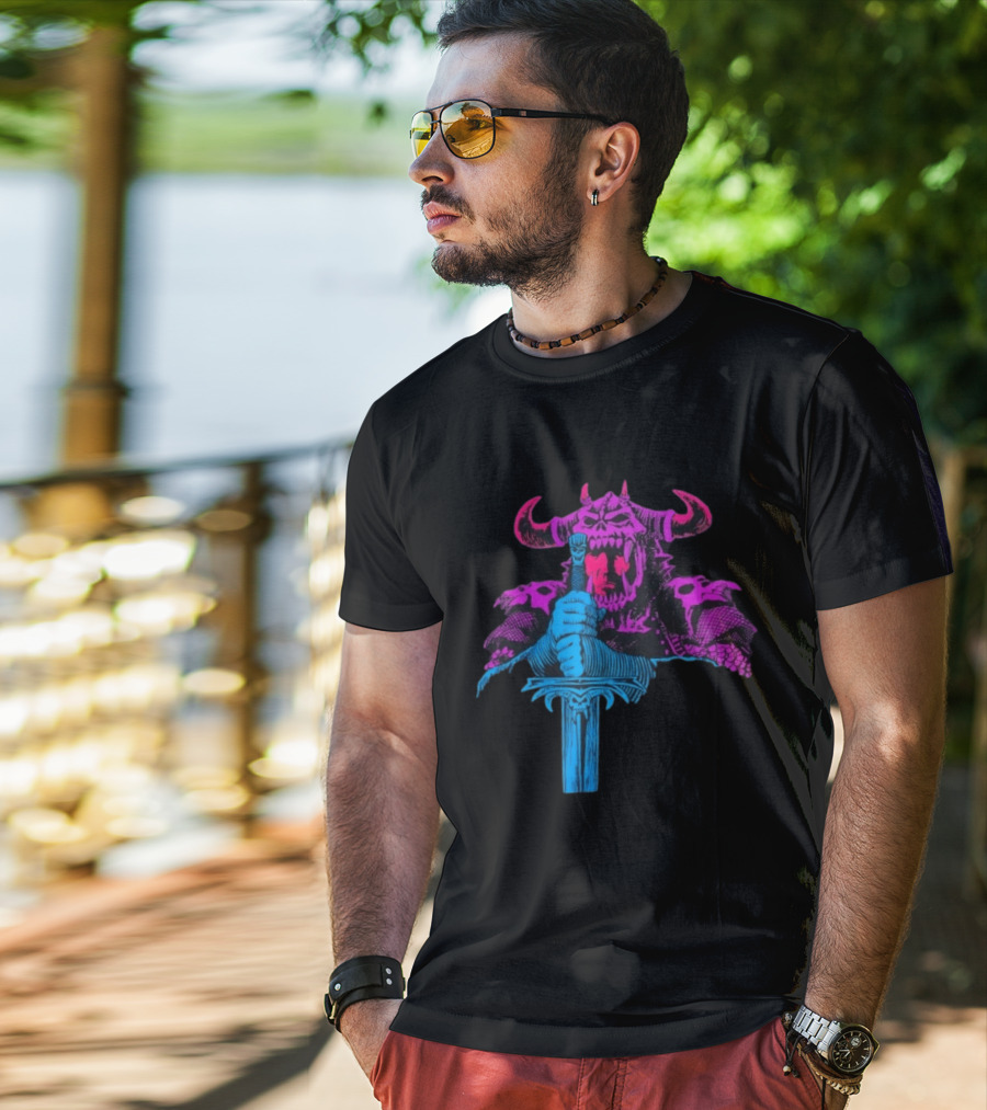 The Dark Warlord Retro Fantasy Skull And Sword T-Shirt