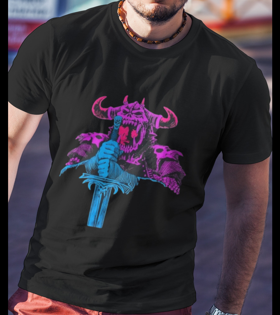 The Dark Warlord Retro Fantasy Skull And Sword T-Shirt