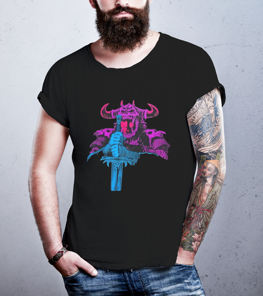 The Dark Warlord Retro Fantasy Skull And Sword T-Shirt