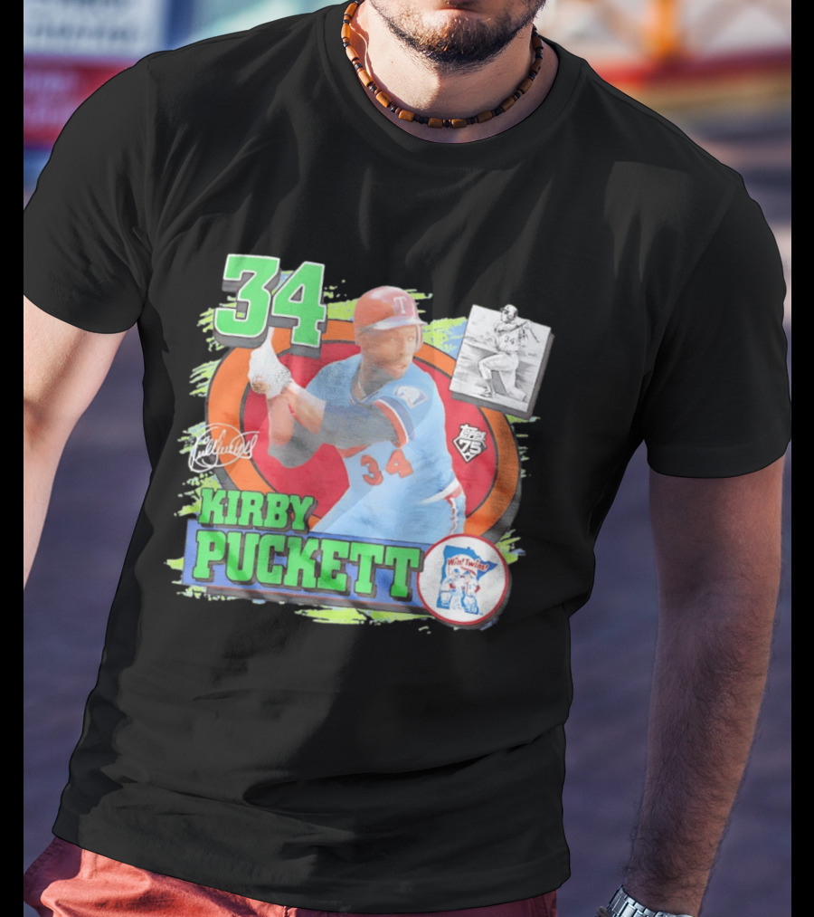 Kirby Puckett Number 34 Minnesota Twins Topps 75 Collection Vintage Baseball Card T-Shirt