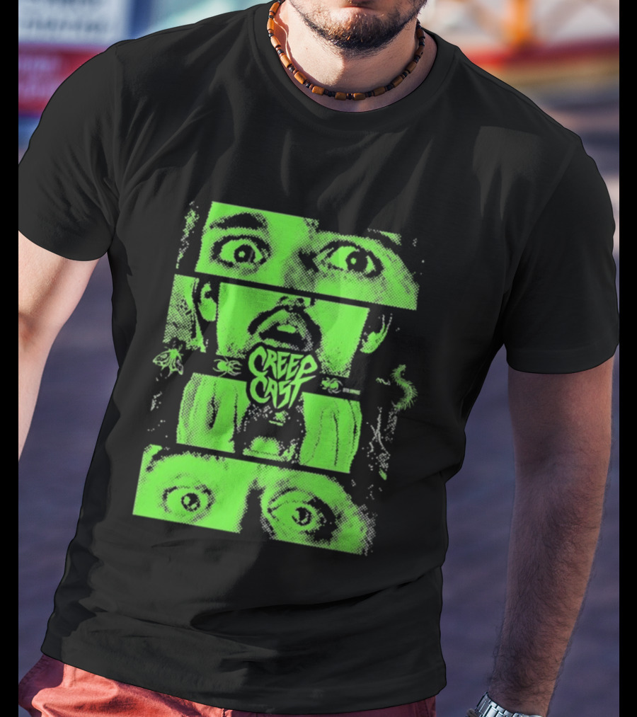 CreepCast Horror Retro Comic Green Face T-Shirt