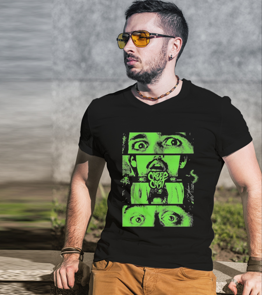 CreepCast Horror Retro Comic Green Face T-Shirt