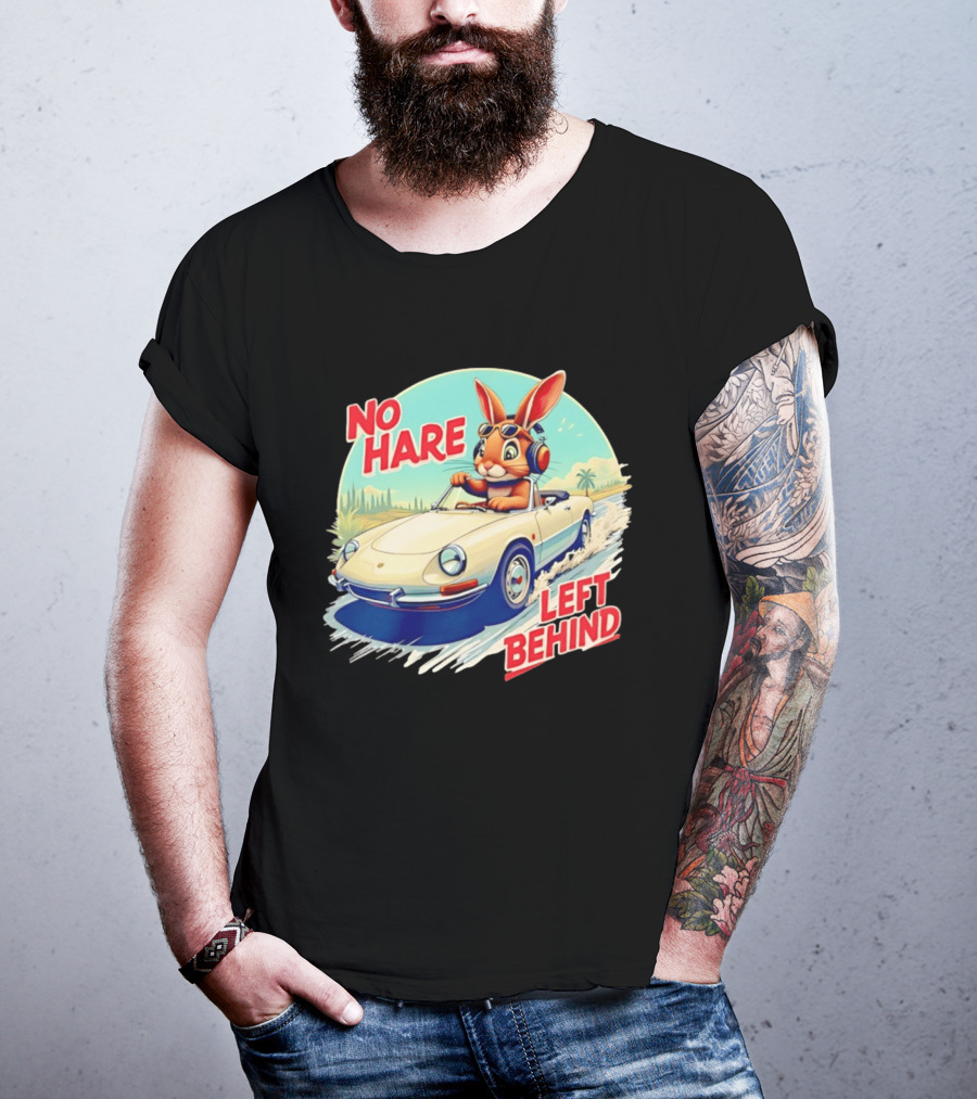 No Hare Left Behind Rabbit Wearing Headphones Driving Convertible Car T-Shirt