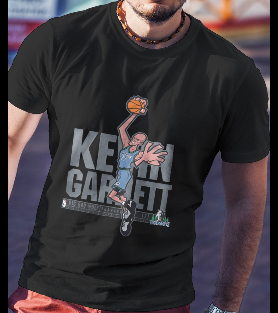 Kevin Garnett Big Bad Wolf Forward 21 Minnesota Timberwolves NBA Caricature T-Shirt