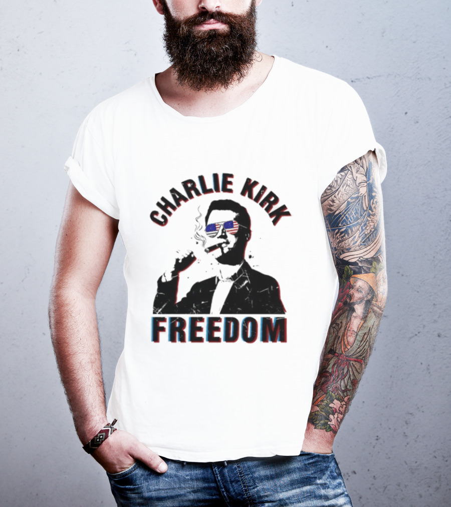 Charlie Kirk Freedom Cigars Sunglasses American Flag T-Shirt