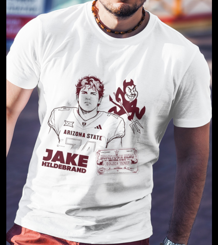 Jake Hildebrand Arizona State Sun Devils Football 74 Hometown Hero Golden Ticket T-Shirt