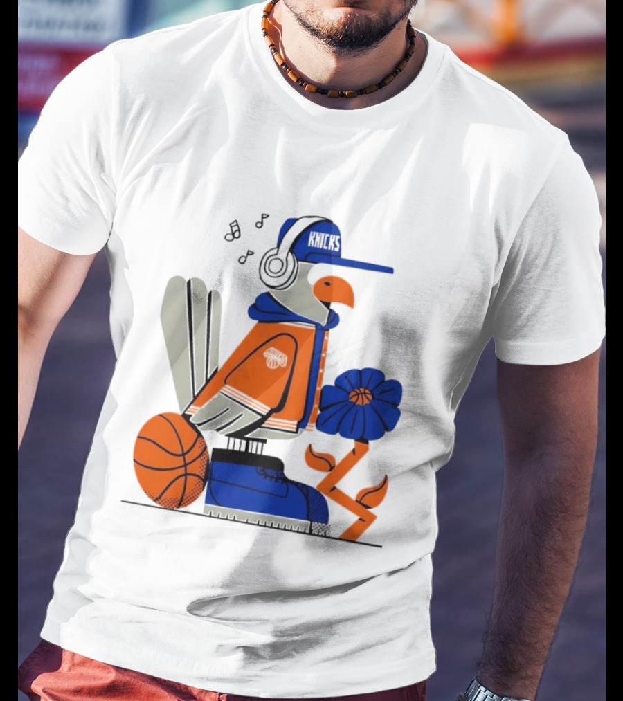 New York Knicks Go Go Go Bird With Cap And Basketball T-Shirt