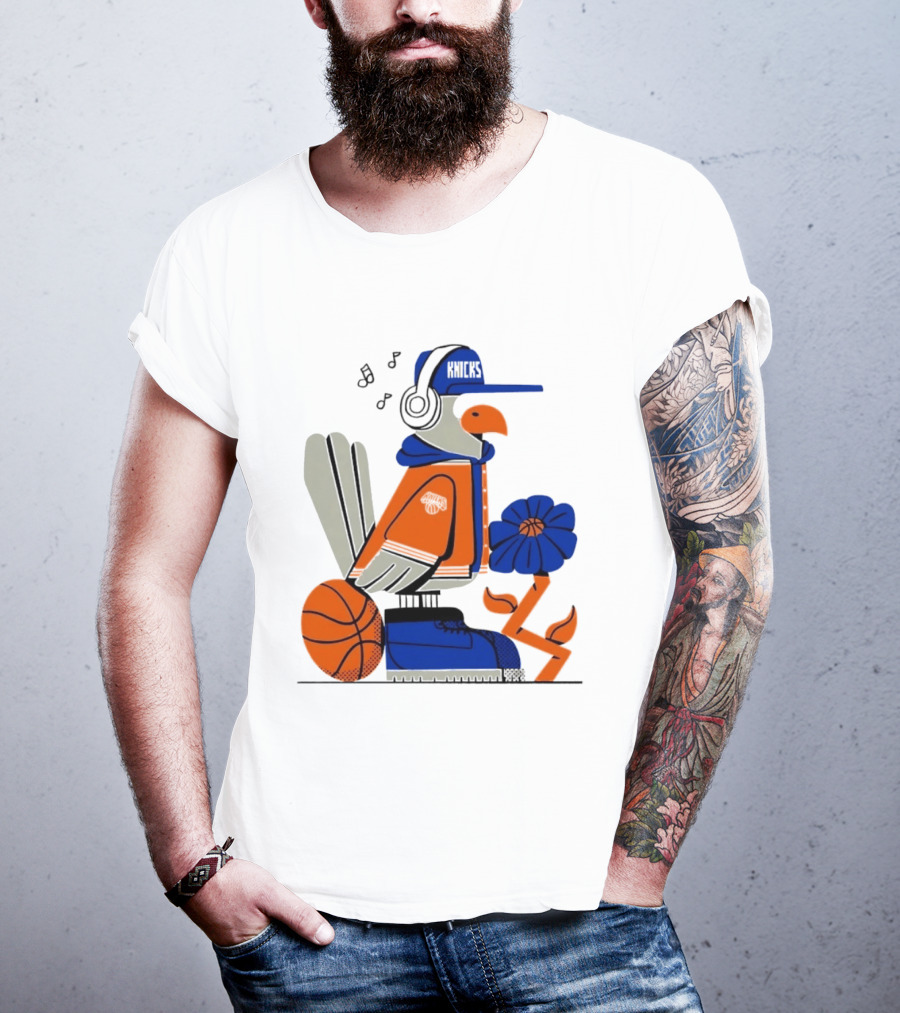 New York Knicks Go Go Go Bird With Cap And Basketball T-Shirt
