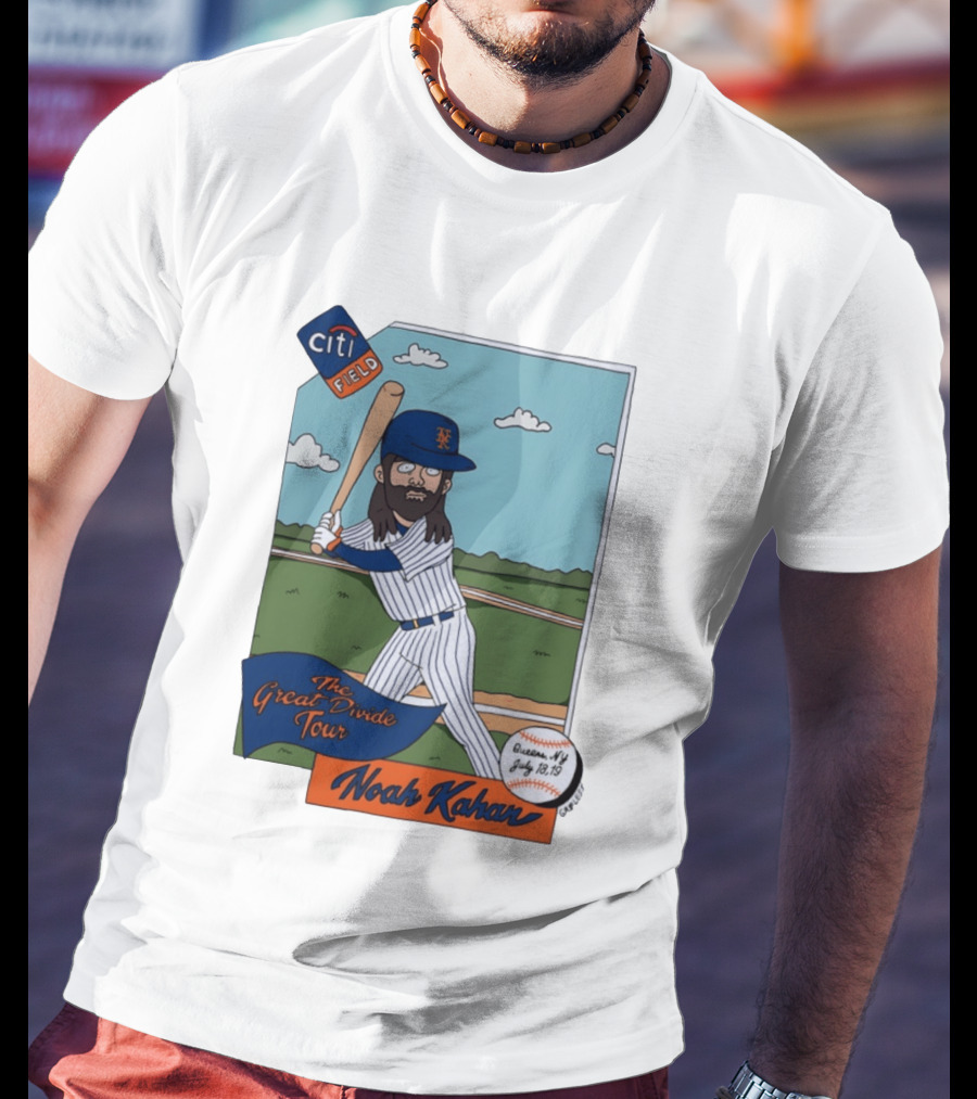 Noah Kahan The Great Divide Tour Citi Field New York Mets Cartoon Baseball July 18 19 T-Shirt