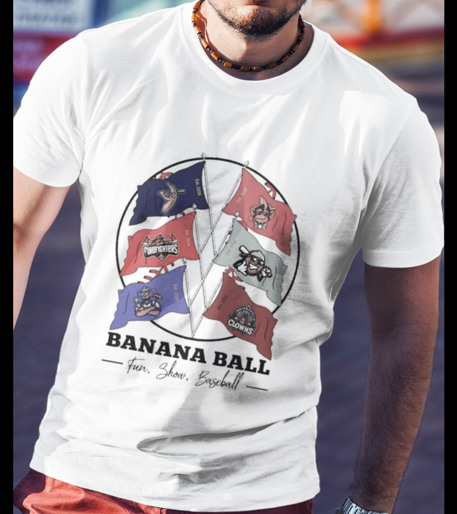 Banana Ball Fun Show Baseball Red And Blue Flags 2026 T-Shirt