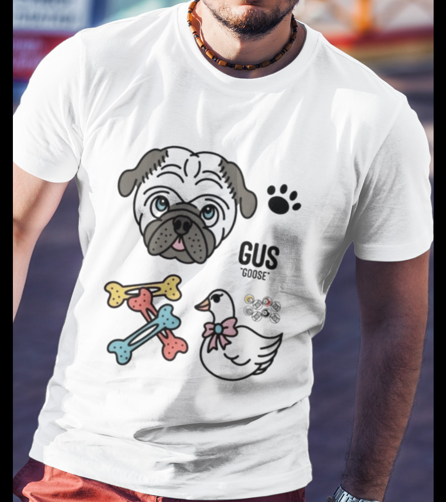 Pug Gus Goose Paw Print Bones And Bowed Goose T-Shirt