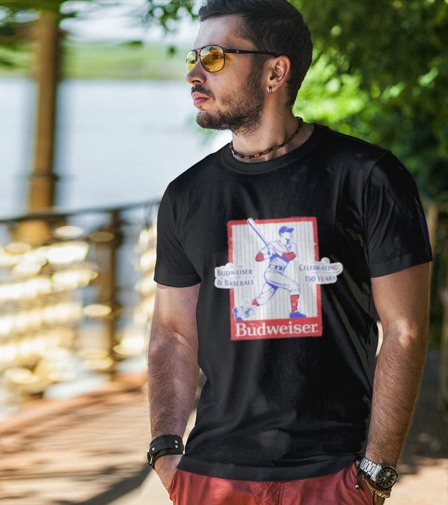 Budweiser Baseball Celebrating 150 Years Vintage Iconic Batter T-Shirt