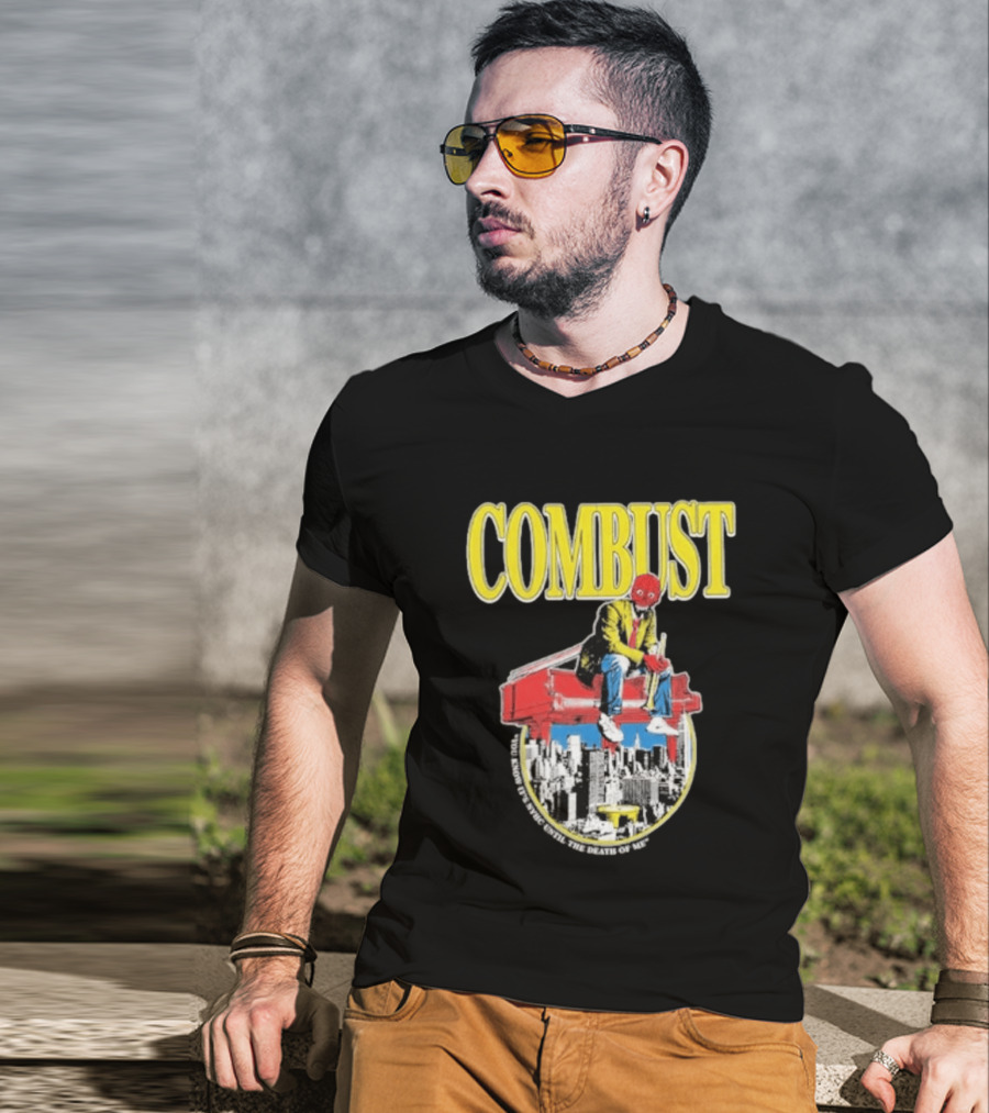 Combust Brooklyn Music Hall Of Williamsburg May 15 2026 Iconic Cityscape And Surreal Red Face T-Shirt