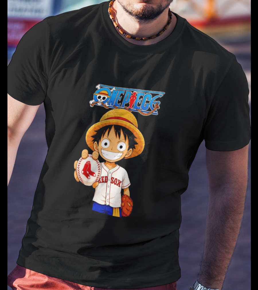 Monkey D. Luffy Red Sox One Piece Crossover Boston Baseball Collaboration T-Shirt