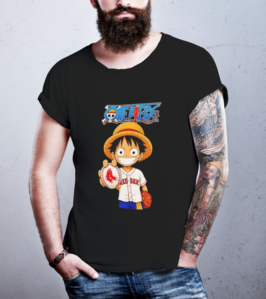 Monkey D. Luffy Red Sox One Piece Crossover Boston Baseball Collaboration T-Shirt