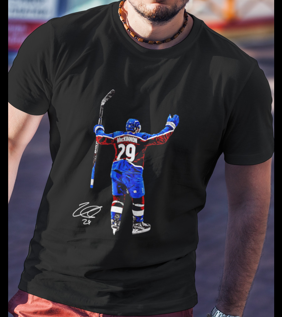 Nathan MacKinnon 29 Colorado Avalanche Hockey Celebration T-Shirt
