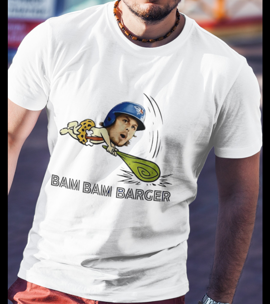 Bam Bam Barger Blue Jays Baseball Cartoon Helmet Bat T-Shirt