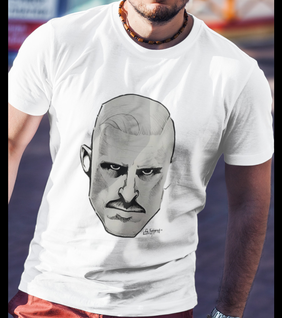 Mustache Man Intense Gaze Slick Back Hair T-Shirt