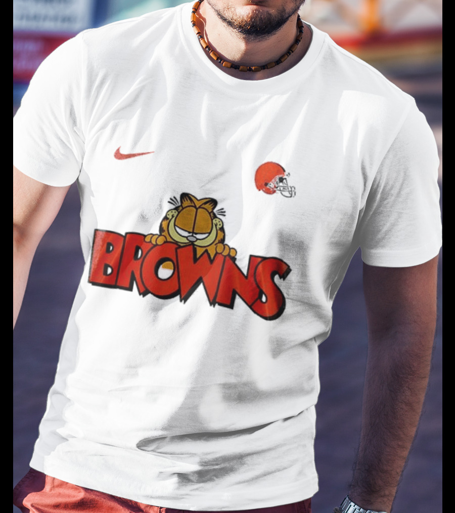 Cleveland Browns Garfield Orange Cat Helmet Nike T-Shirt