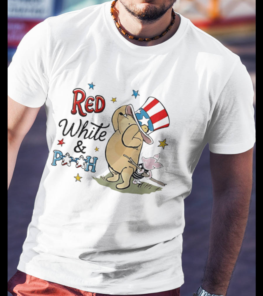 Red White And Pooh Patriotic Theme With Piglet T-Shirt