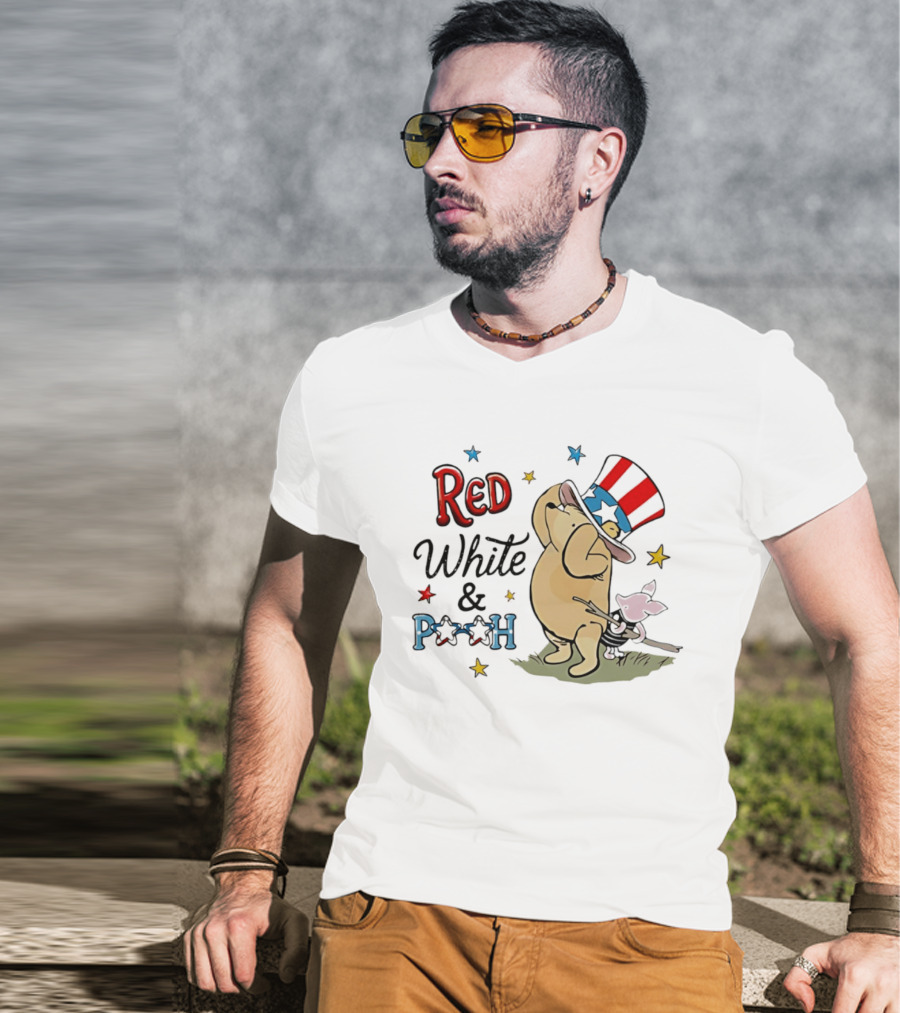 Red White And Pooh Patriotic Theme With Piglet T-Shirt