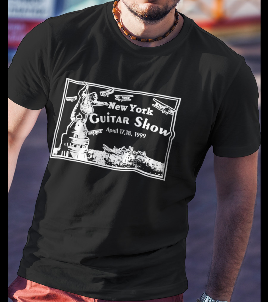 New York Guitar Show April 17 18 1999 Statue Of Liberty Airplanes T-Shirt