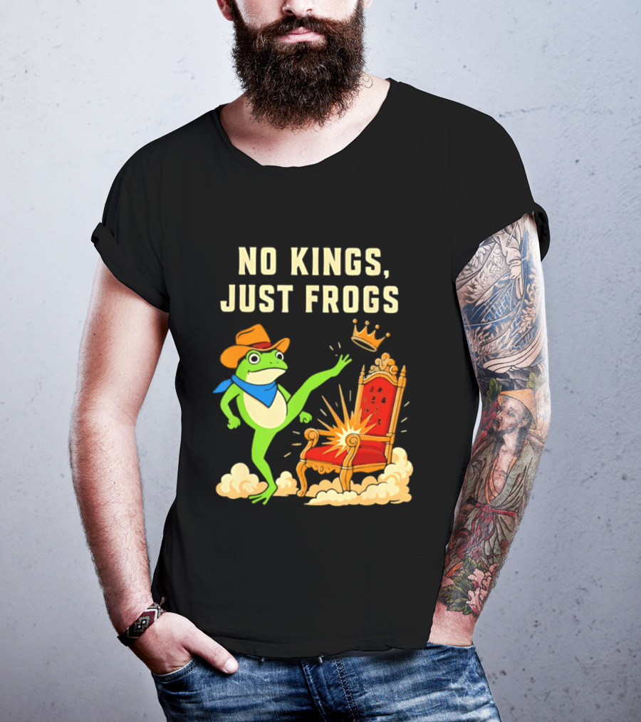 No Kings Just Frogs Portland Cowboy Frog Kicking Crown From Throne T-Shirt