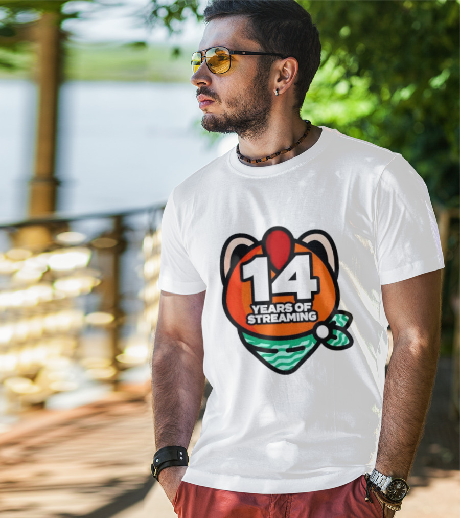 14 Years Of Streaming Cat Ear Design With Bandana T-Shirt