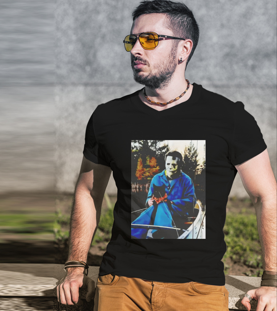 Michael Myers Lake Fishing With Cat In Boat T-Shirt