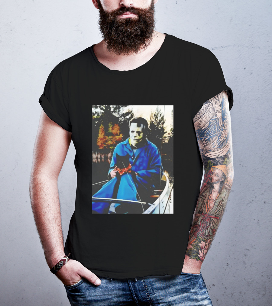 Michael Myers Lake Fishing With Cat In Boat T-Shirt
