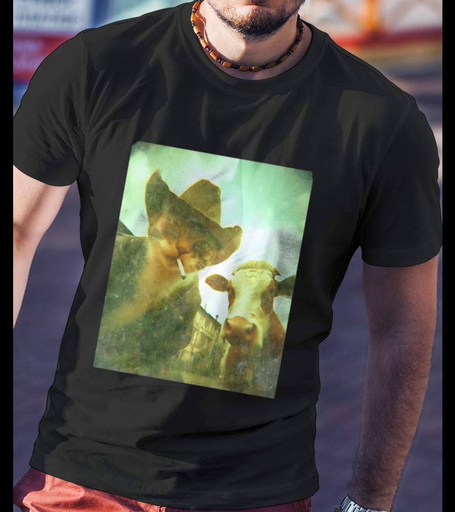 Cowboy Cat Smoking With Cow T-Shirt