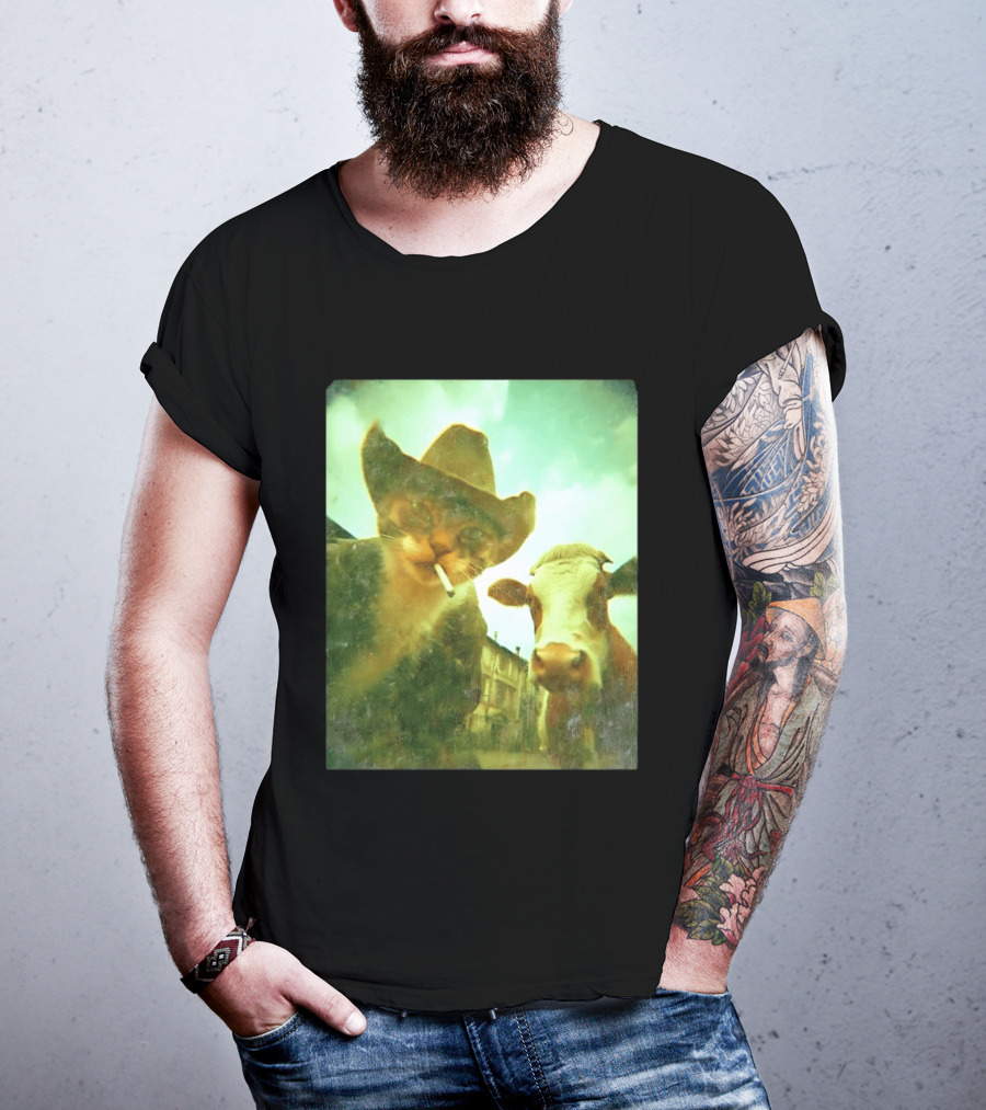 Cowboy Cat Smoking With Cow T-Shirt