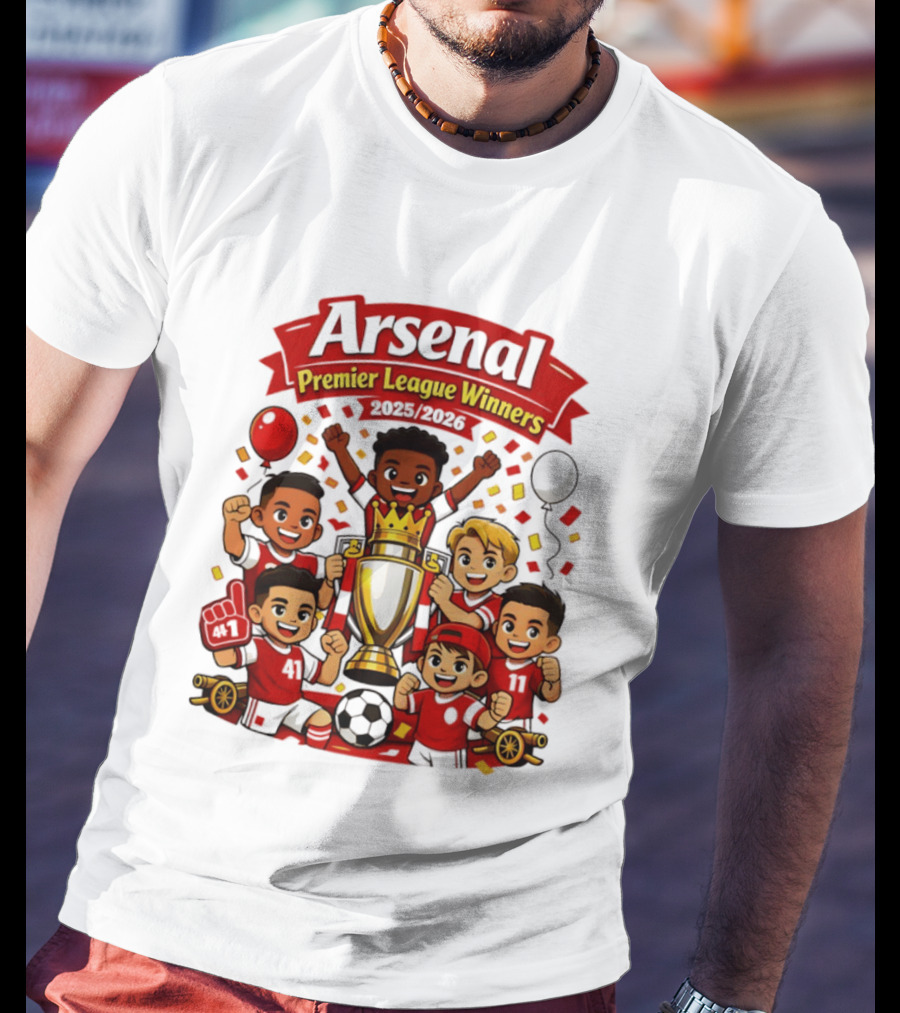 Arsenal Premier League Winners 2025 2026 Cartoon Champions Celebration T-Shirt