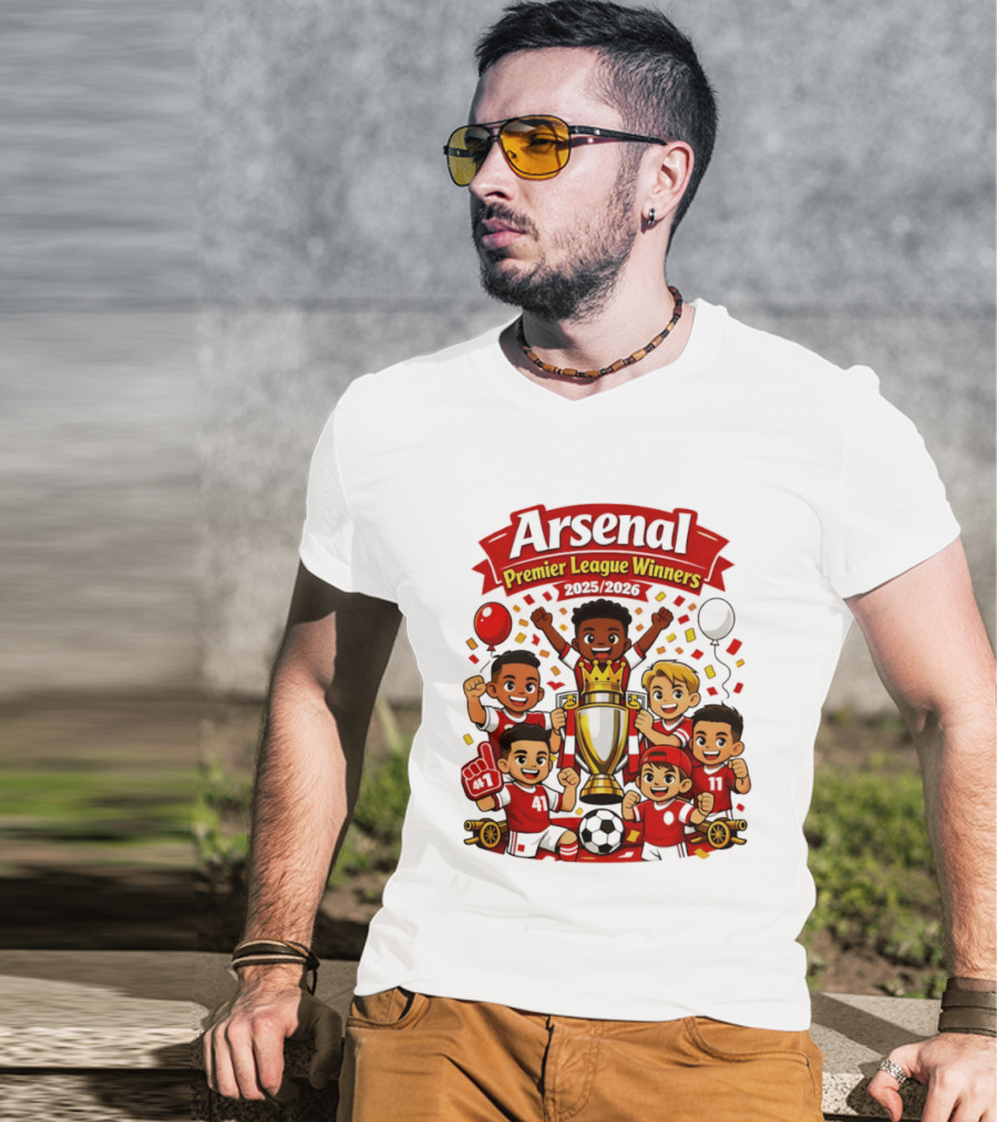 Arsenal Premier League Winners 2025 2026 Cartoon Champions Celebration T-Shirt