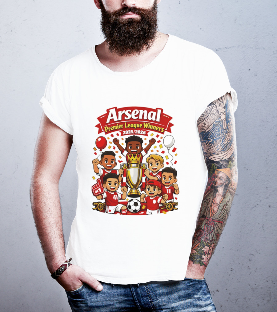 Arsenal Premier League Winners 2025 2026 Cartoon Champions Celebration T-Shirt