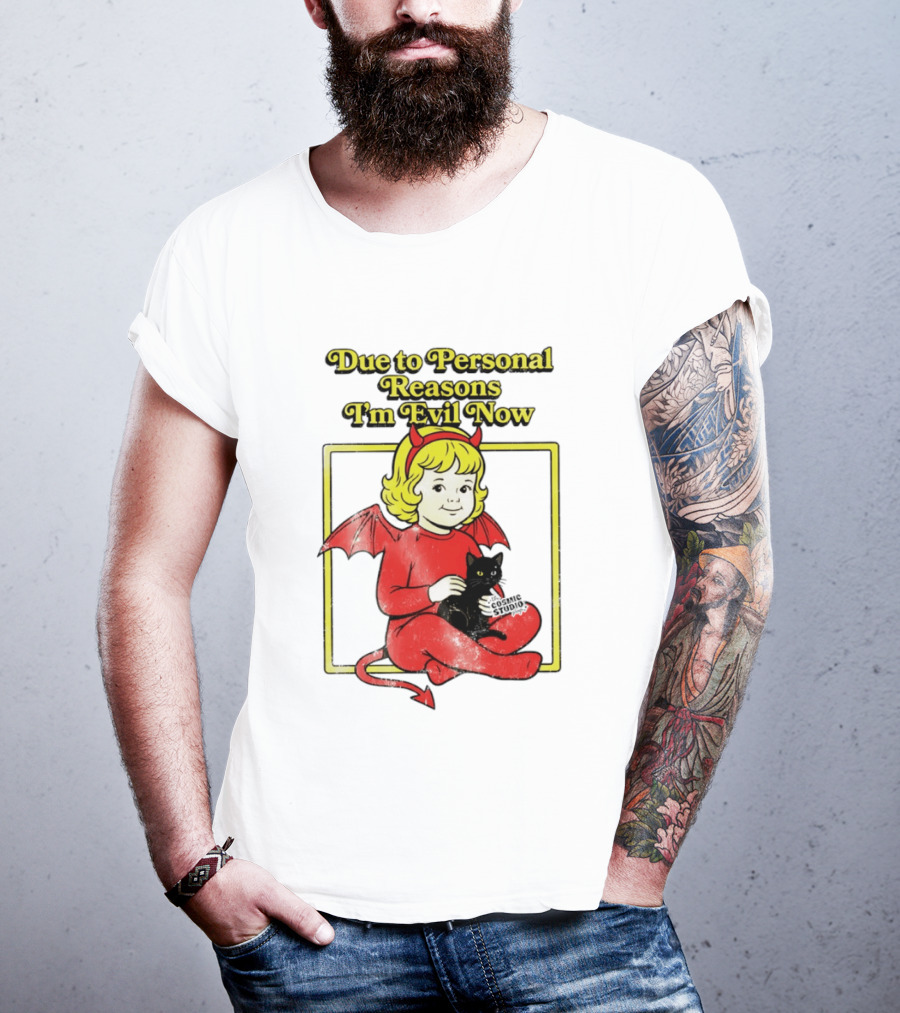 Due To Personal Reasons I'm Evil Now Baby Devil Costume With Black Cat T-Shirt