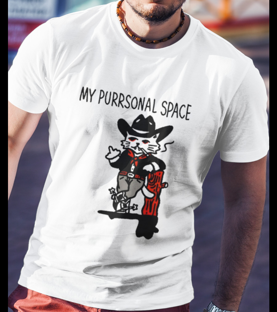 Cowboy Cat Smoking My Purrsonal Space Cartoon Western T-Shirt