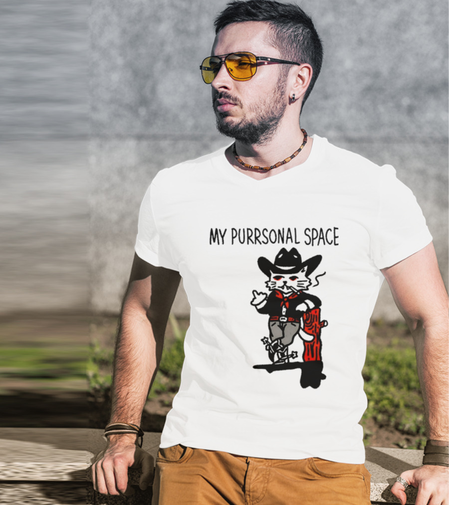 Cowboy Cat Smoking My Purrsonal Space Cartoon Western T-Shirt