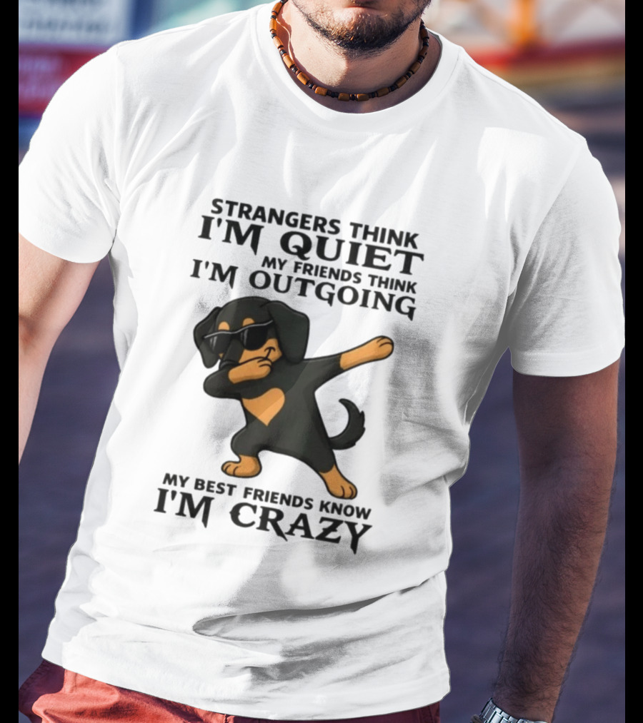 Strangers Think I'm Quiet Friends Think I'm Outgoing Best Friends Know I'm Crazy Dabbing Dachshund T-Shirt