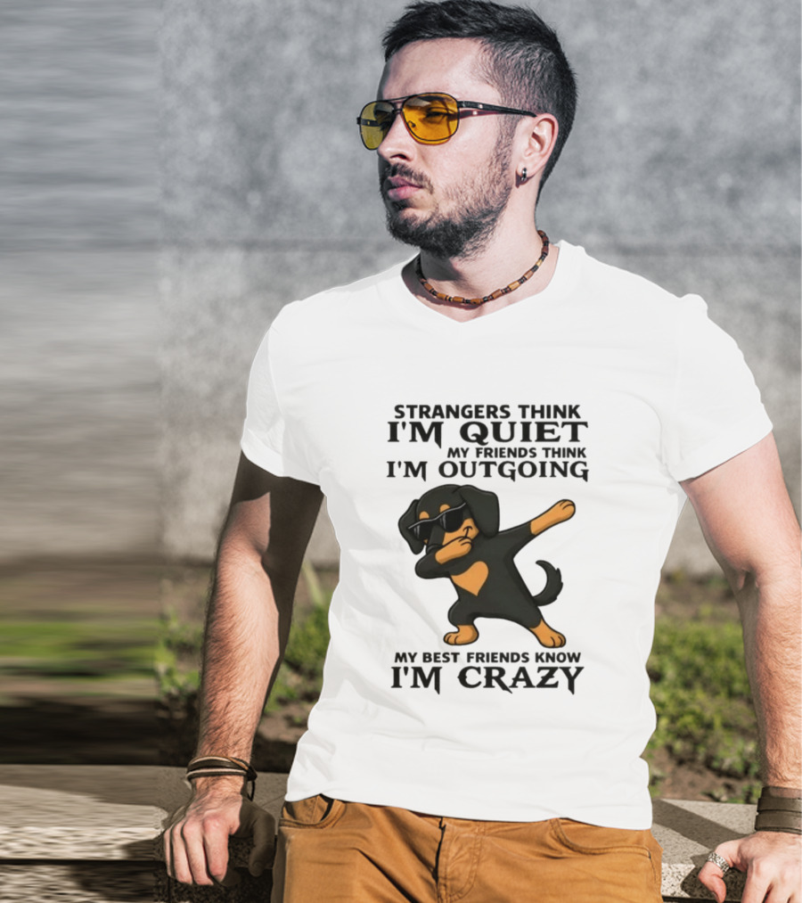 Strangers Think I'm Quiet Friends Think I'm Outgoing Best Friends Know I'm Crazy Dabbing Dachshund T-Shirt